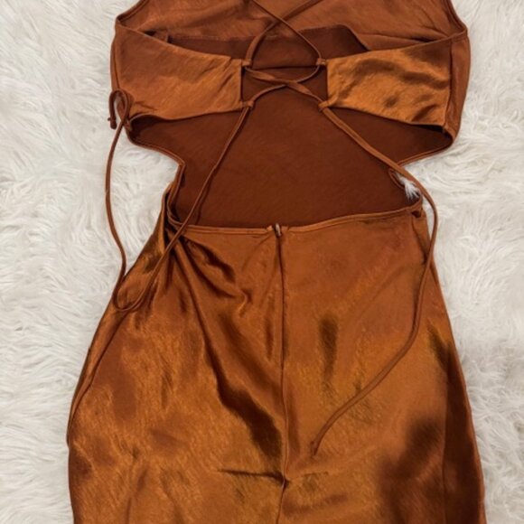 Forever 21 ❤️ Brown/Copper Satin Mini Slip Dress - Picture 4 of 9